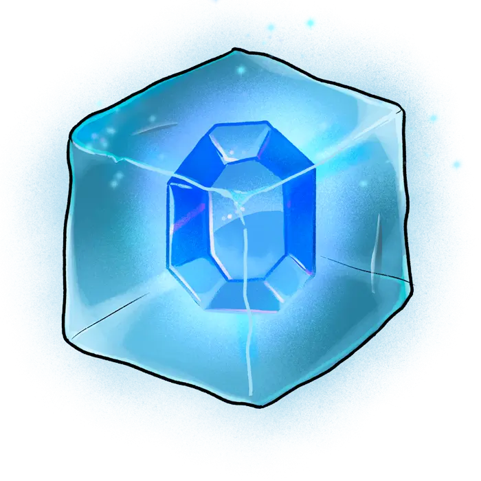 An extra large block of ice, that appears to be animated with evil intent. A blue gem glows at its center.