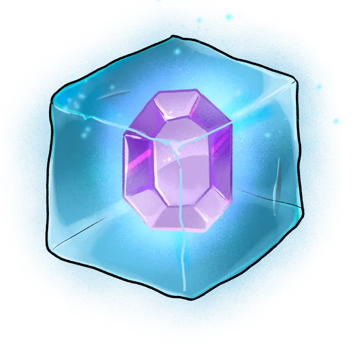 A large block of ice that appears to be animated with evil intent. A lavender gem glows at its center.