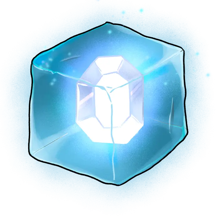A large block of ice that appears to be animated with evil intent. A white gem glows at its center.
