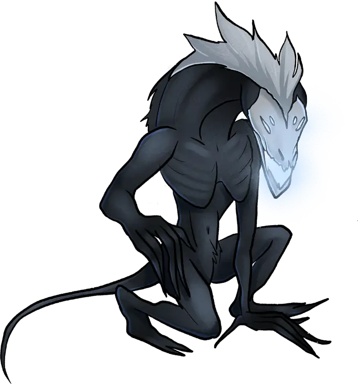 A gangly, elongated creature that lurks in the shadows, waiting to snatch its prey. It has long, long spindly fingers. Its eyes glow with a pale white light.