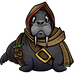 Walrus Rogue A sneaky walrus with leather belts festooned with lockpicks, pouches and potion bottles. It also wears a hood to partially hide its face.