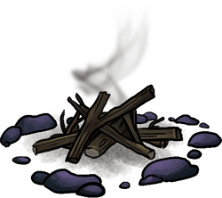 An extinguished campfire
