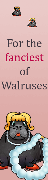 A walrus that has stuffed its flippers into high heels, put on lipstick, and is wearing a blonde wig and a string of pearls. Text reads: For the fanciest of Walruses
