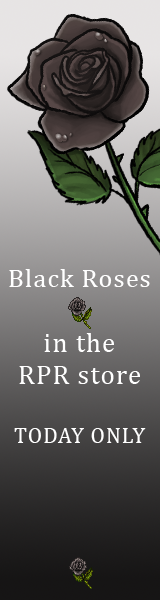 Black roses on a black background. Text reads: Black roses in the RPR store TODAY ONLY